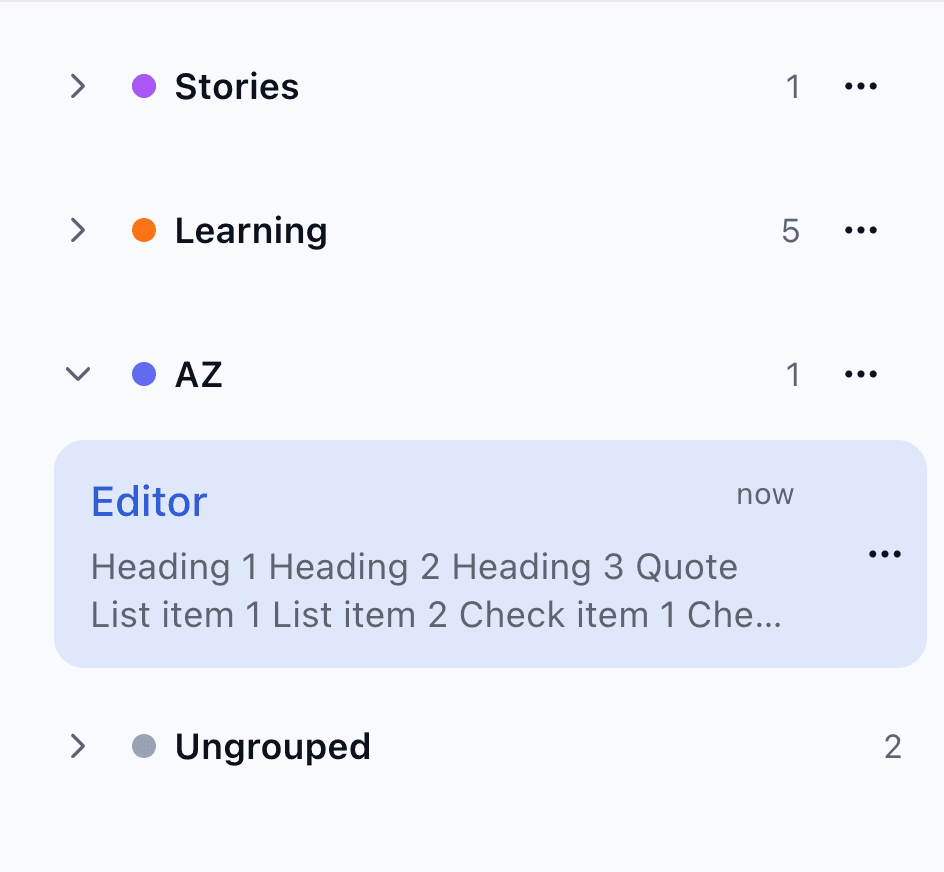 Color-coded groups in the sidebar