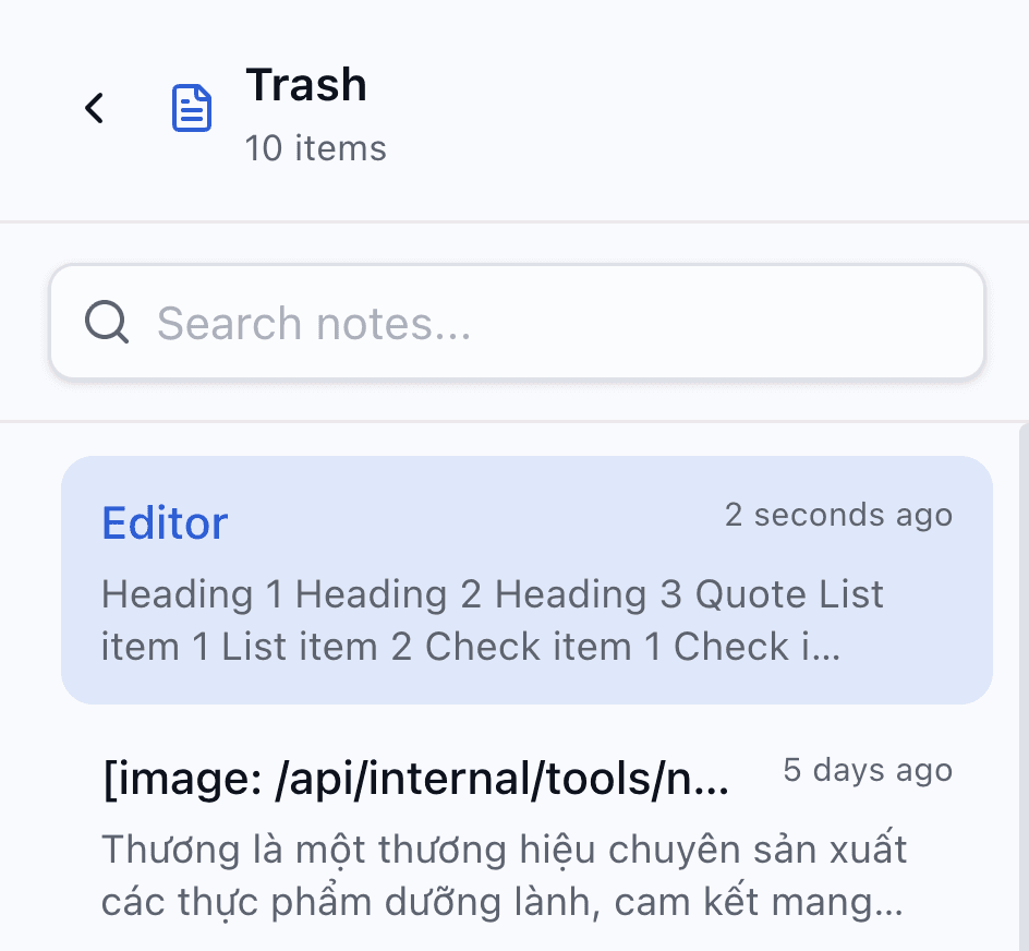 Trash with restore and permanent delete