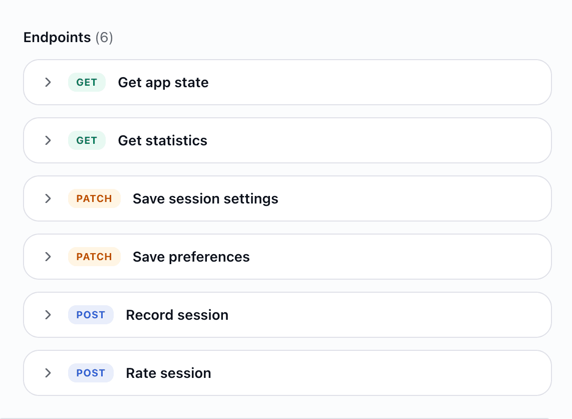 REST API for session data and settings