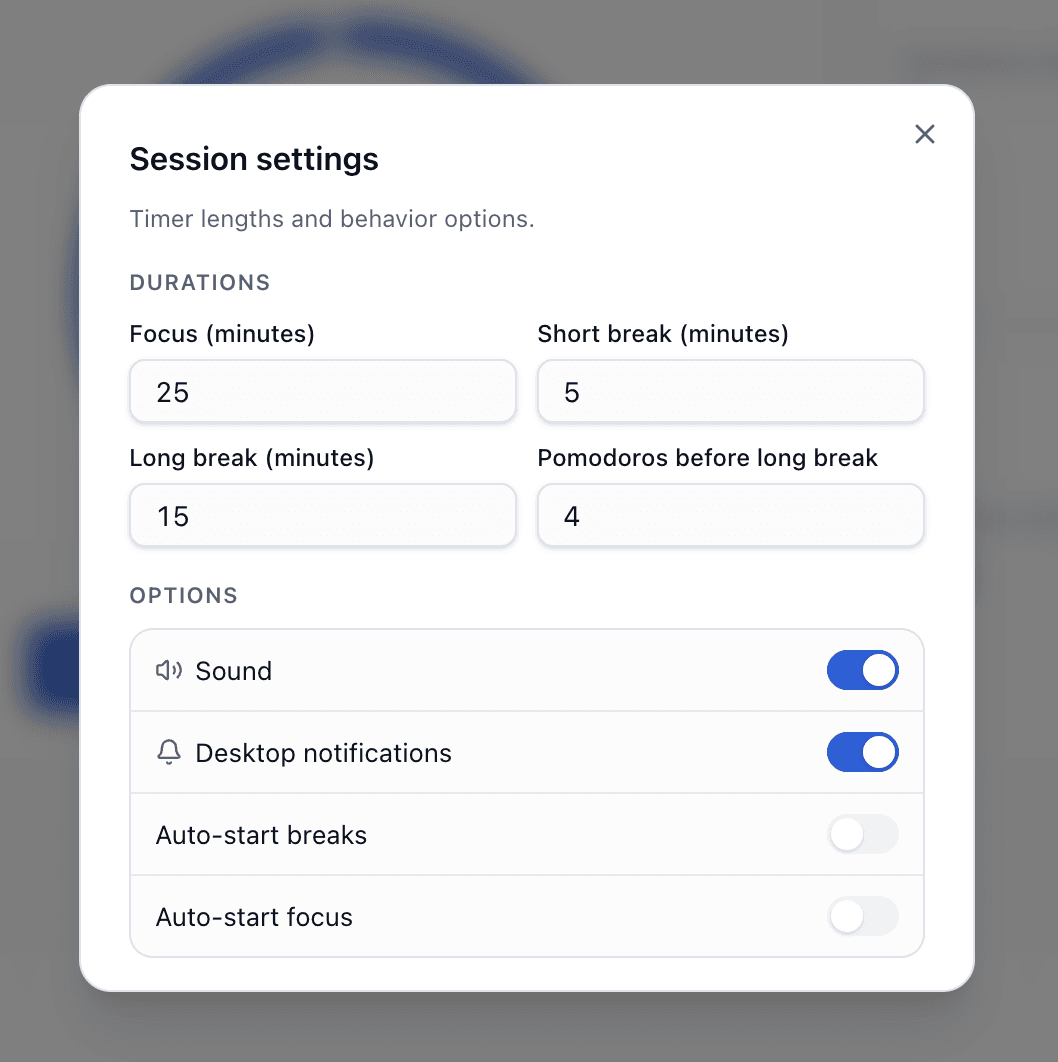 Session duration settings