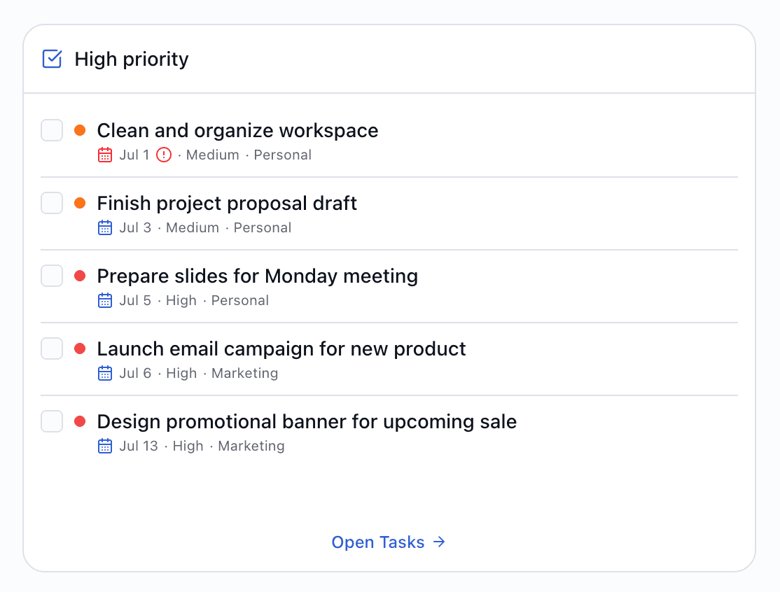 Priority levels on tasks