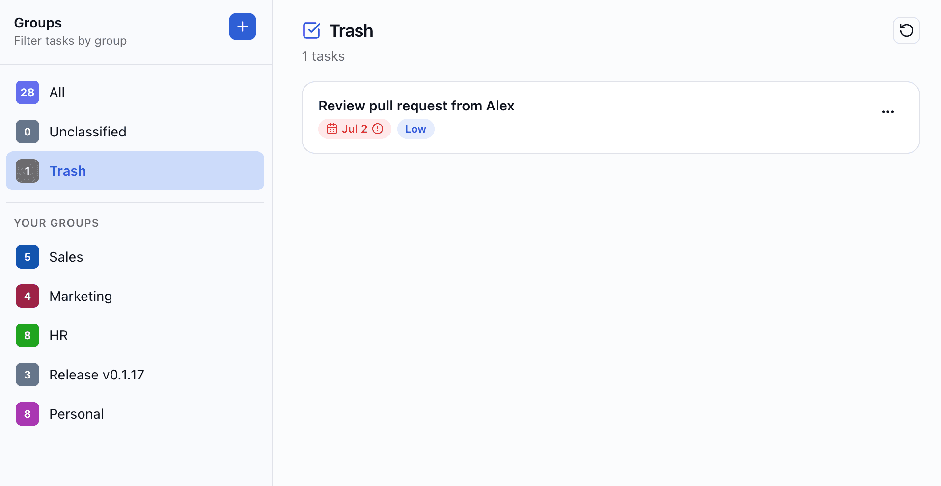 Trash with restore and permanent delete